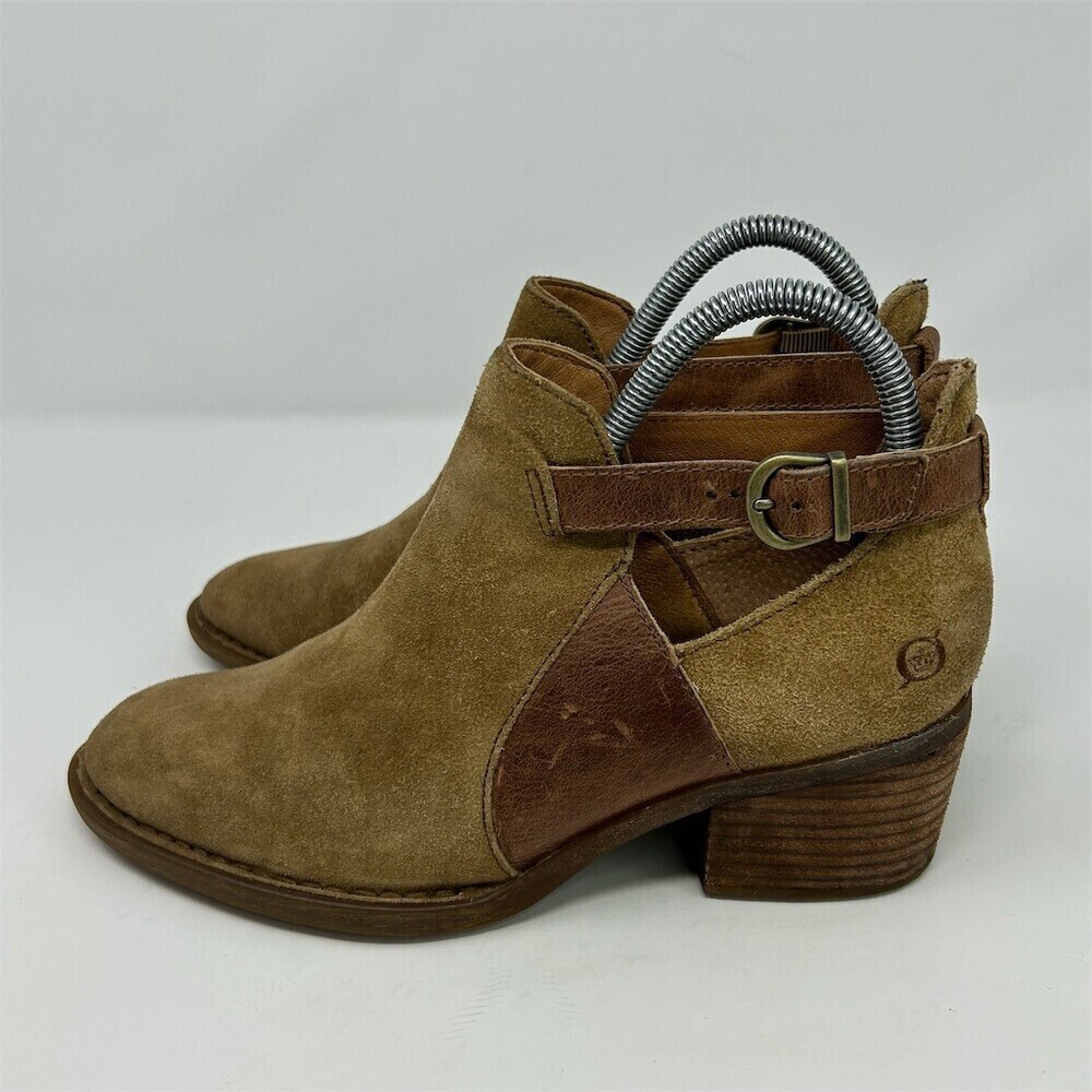 Born Carin Ankle Booties Womens Size 7M Taupe Brown Tan Buckle Block Heel - Picture 6 of 12